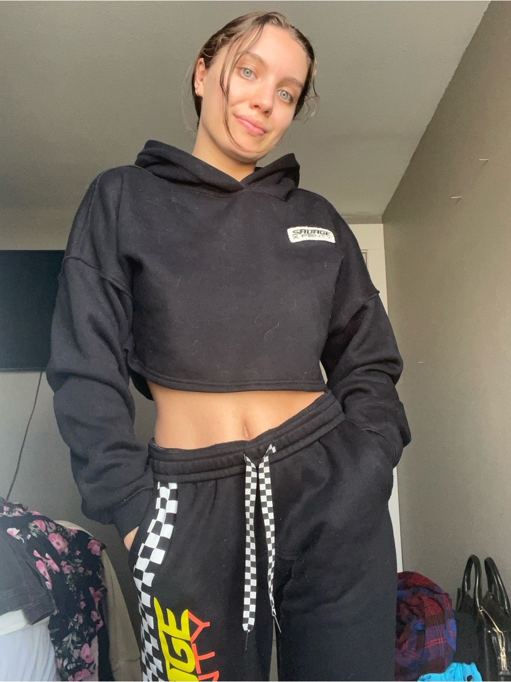 Savage X Fenty Black Cropped Hoodie and Joggers Set